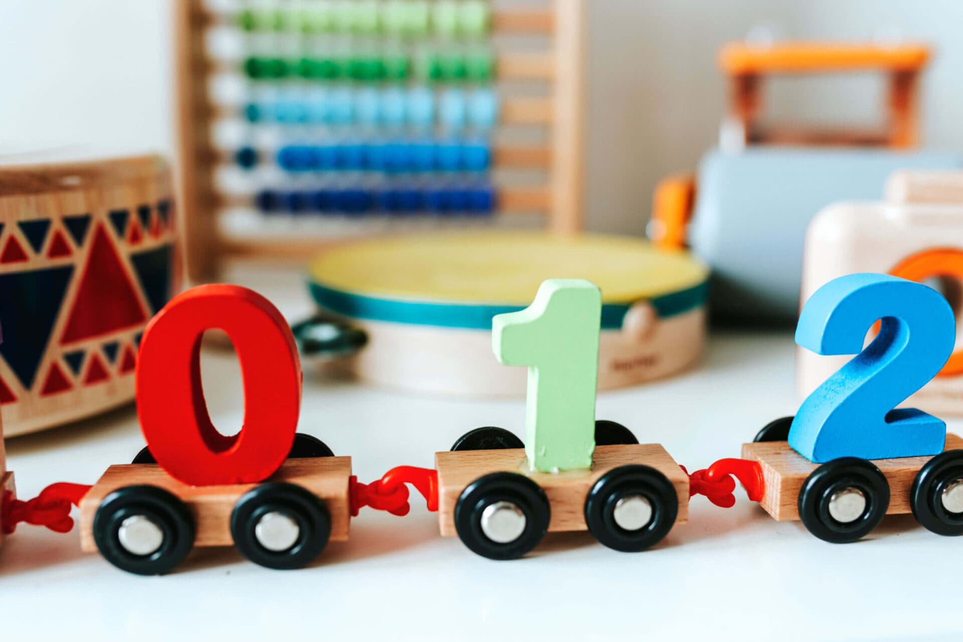 Colorful number toys in a preschool classroom